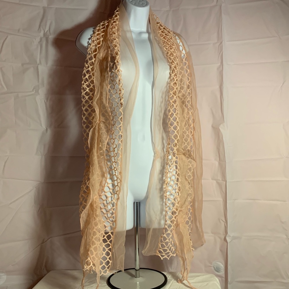 Peach Lattice Scarf Chiffon Orange Pink Wrap Cute - Picture 3 of 5